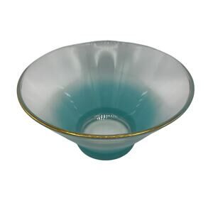 Vtg 1960's Blue Blendo Bowl West Virginia Glass Chip Bowl Aqua Worn Gold Trim